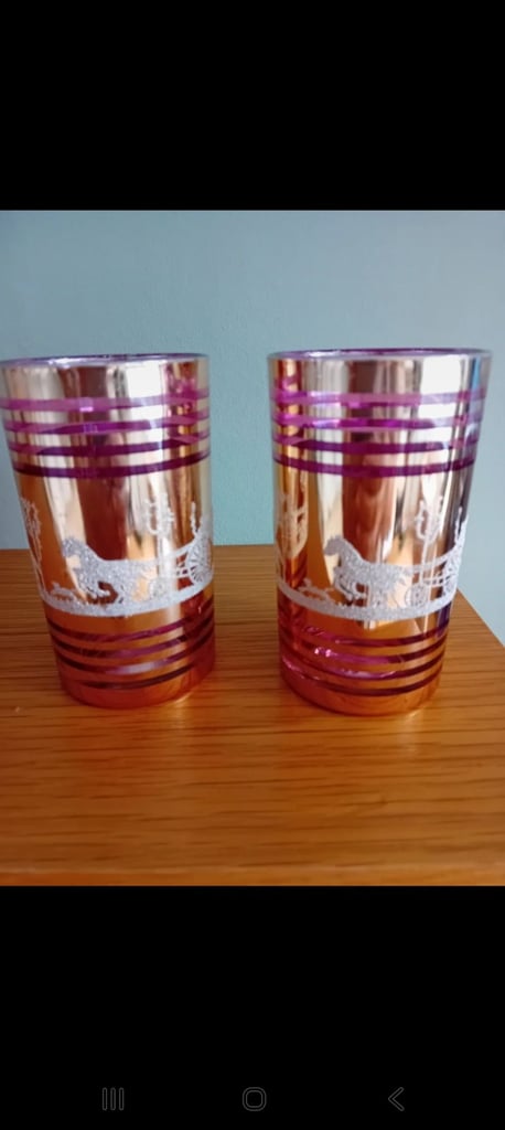 image for Vintage 2 gilded glass tumblers made in Korea
