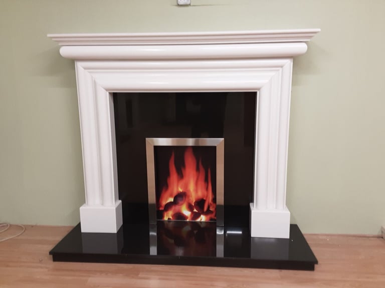 60" white marble stone fireplace 