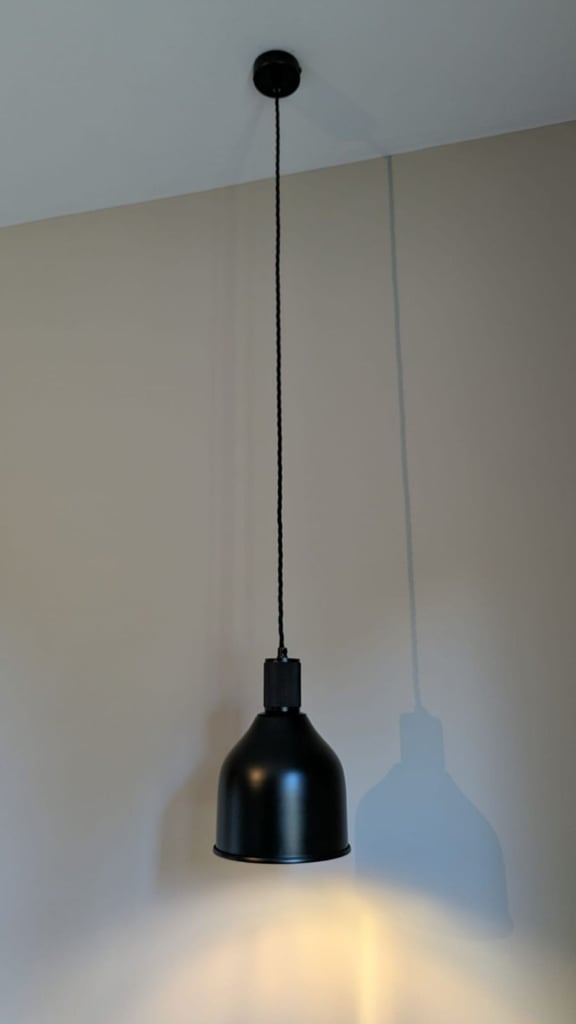 image for 2 x Metal Matt Black Ceiling Pendant Lights 