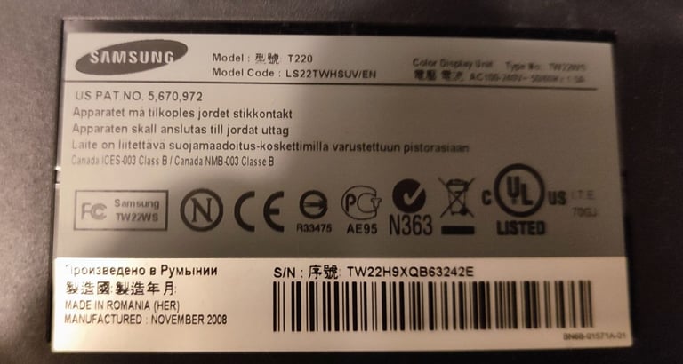 Samsung SyncMaster T220 Monitor 