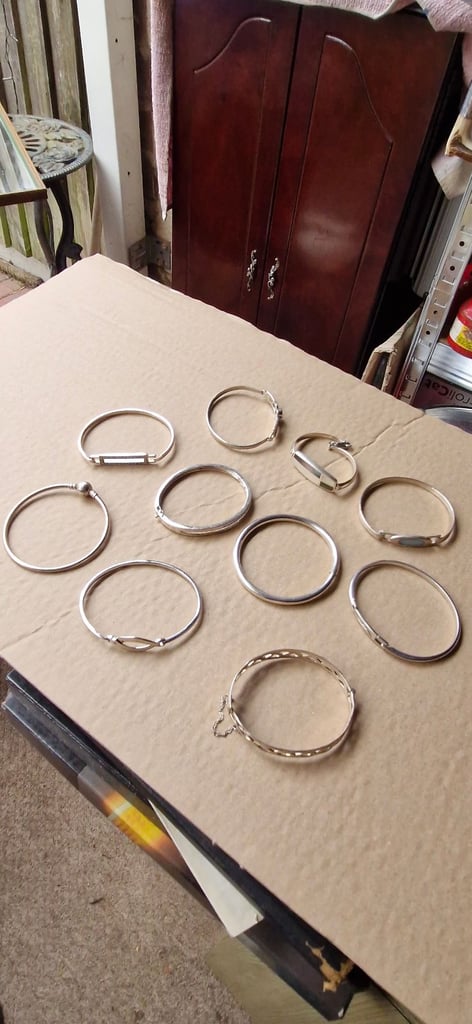 10 silver bangles bracelets 