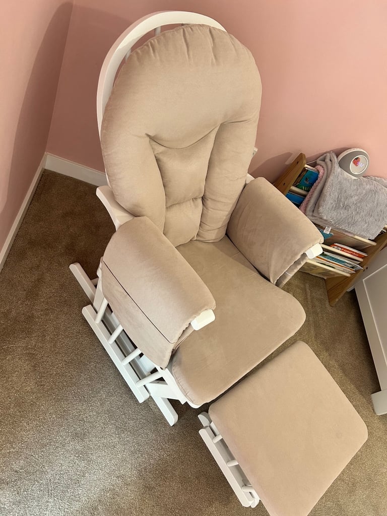 OBaby Reclining Glider Rocking Chair (White & Sand)