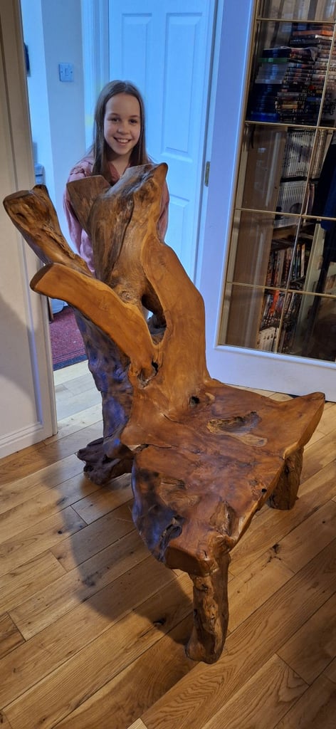 image for Hand Carved, Heavy, Solid, Wooden Statement Chair