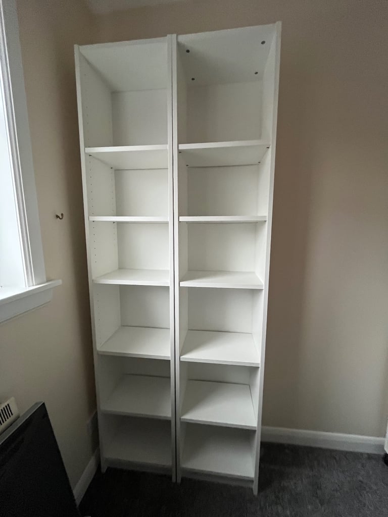 image for White billy ikea bookcases 