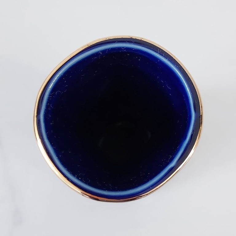 Cobalt Blue Ceramic Pottery Bud/Posy Vase Oriental Bird Design 10 cm Tall