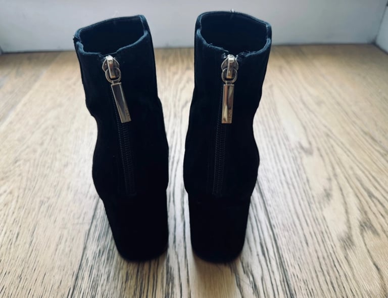 Black Suede Heeled Ankle Boots 