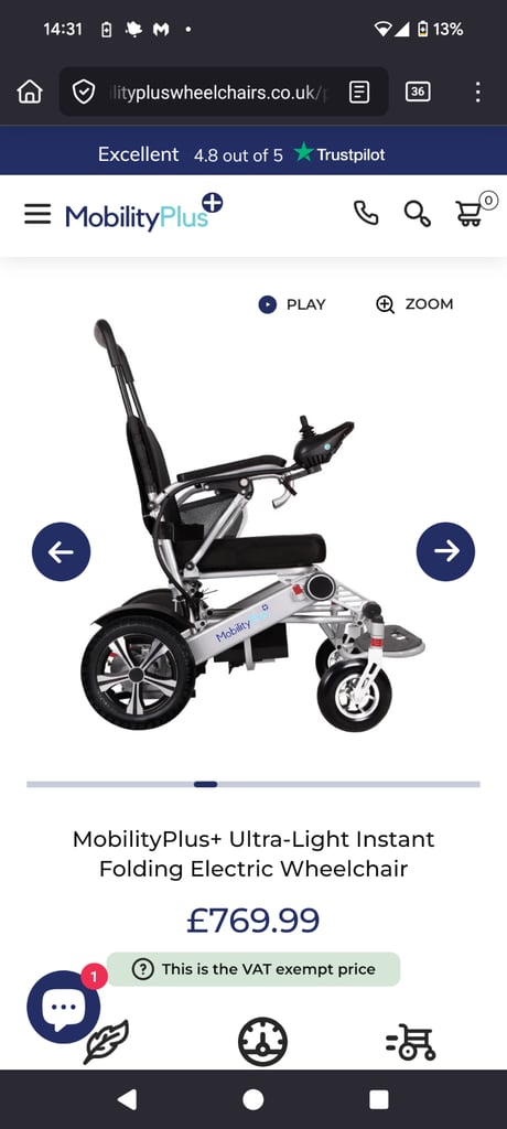 Electric wheelchair - ultralight, instant folding AS GOOD AS NEW