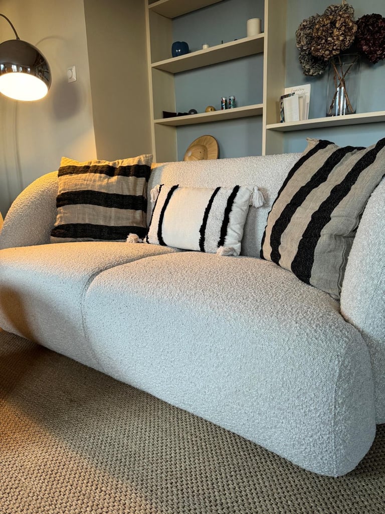 Boucle cream sofa: excellent condition 