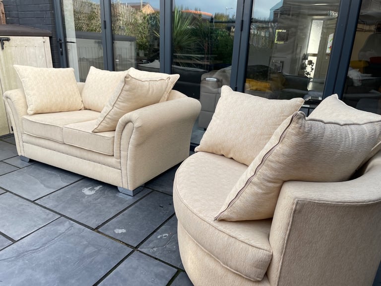 Cream/Beige 2 Seater Sofa With Matching Swivel Chair - DELIVERY AVAILABLE 