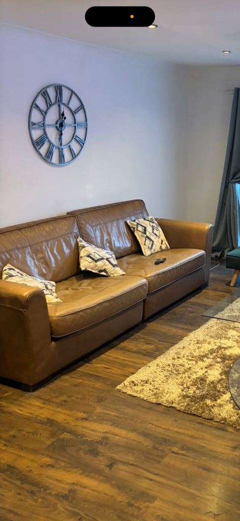 image for Brown Leather Chesterfield Sofa - Good Condition