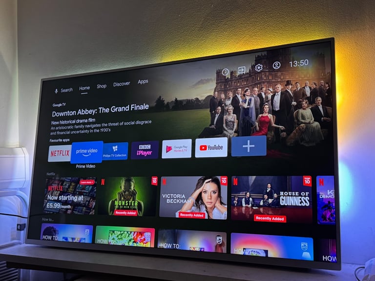 image for 50” android Philips 4K Smart WiFi Led tv Ambient light model   Good condition-  Wall Mountable Only