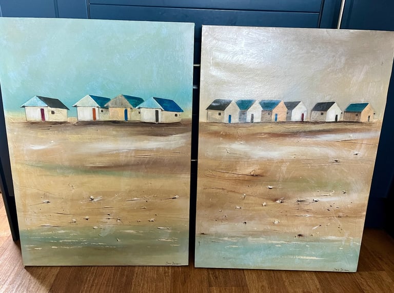 image for Pair of large canvas picture prints beach scene 