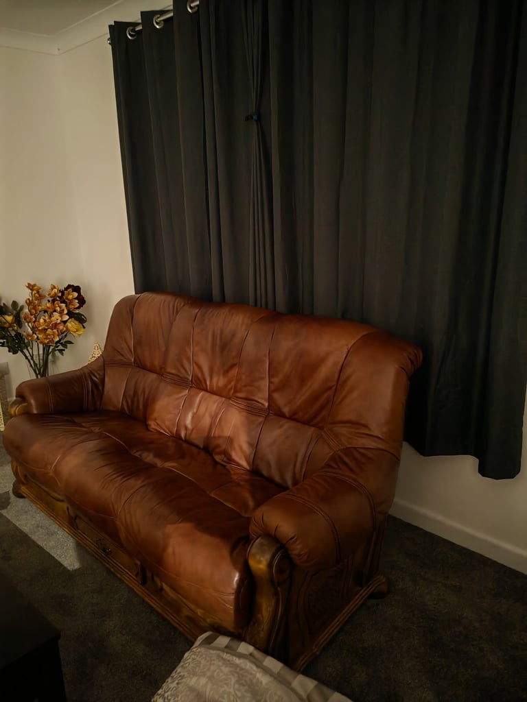 Reduced to Sell Vintage Brown Leather Dutch Style Sofa - Good Condition