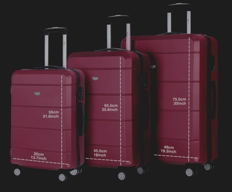 A new 3 pcs burgundy coloured hard shell Suitcase set 28inch 24inch 