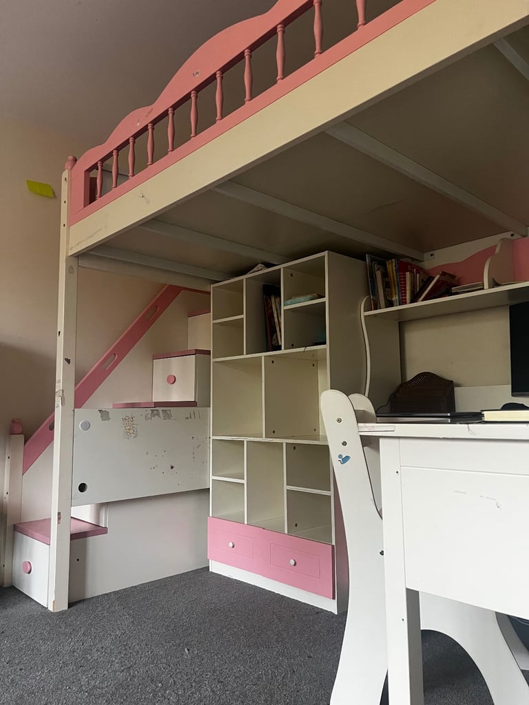 Bunk bed wardrobe desk, table and chair