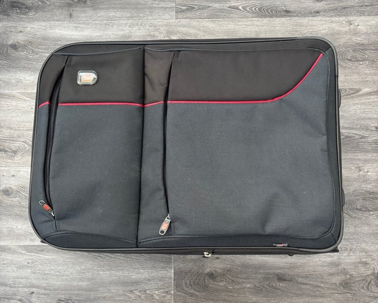 Large black suitcase. 