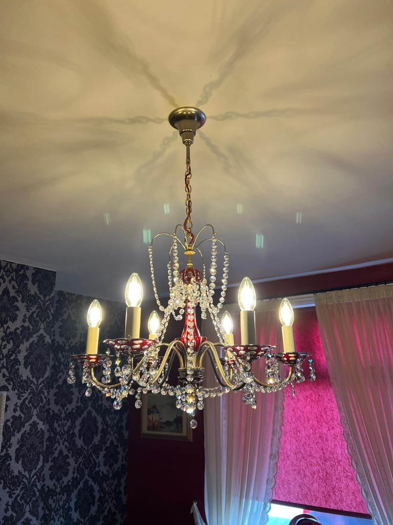 Antique Red Bohemian Crystal Chandelier
