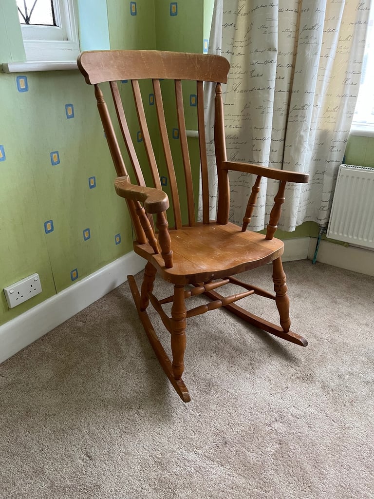 Retro Vintage Farmhouse Solid Oak Rocking Chair