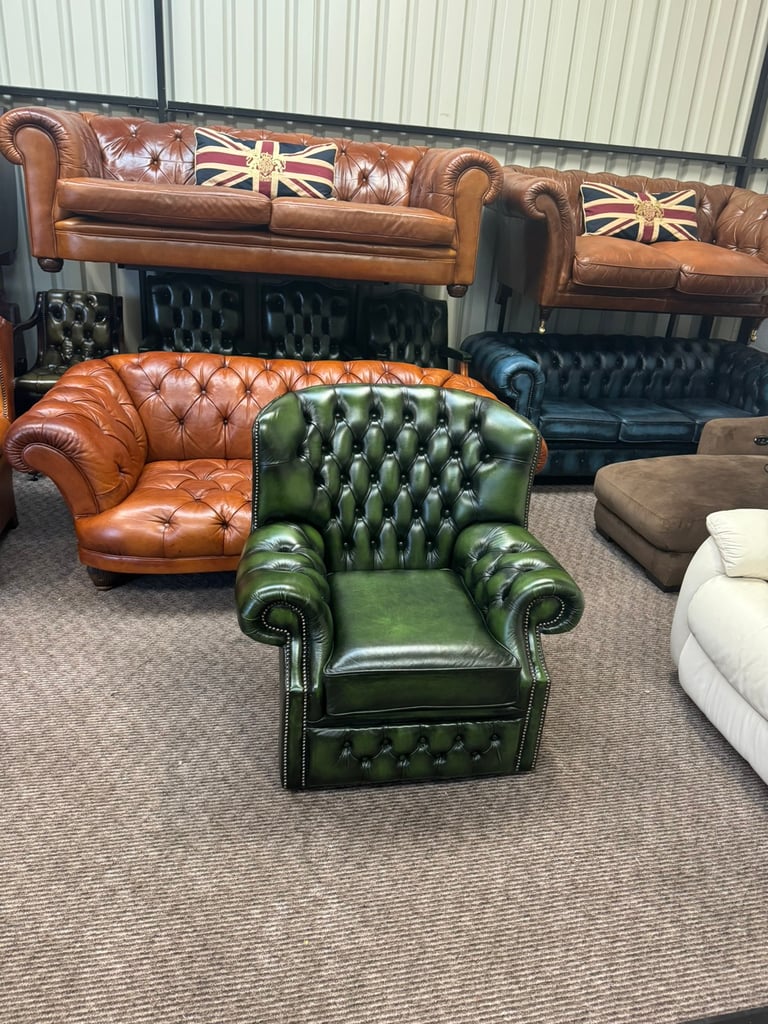  Monks chesterfield armchair green leather Delivery available
