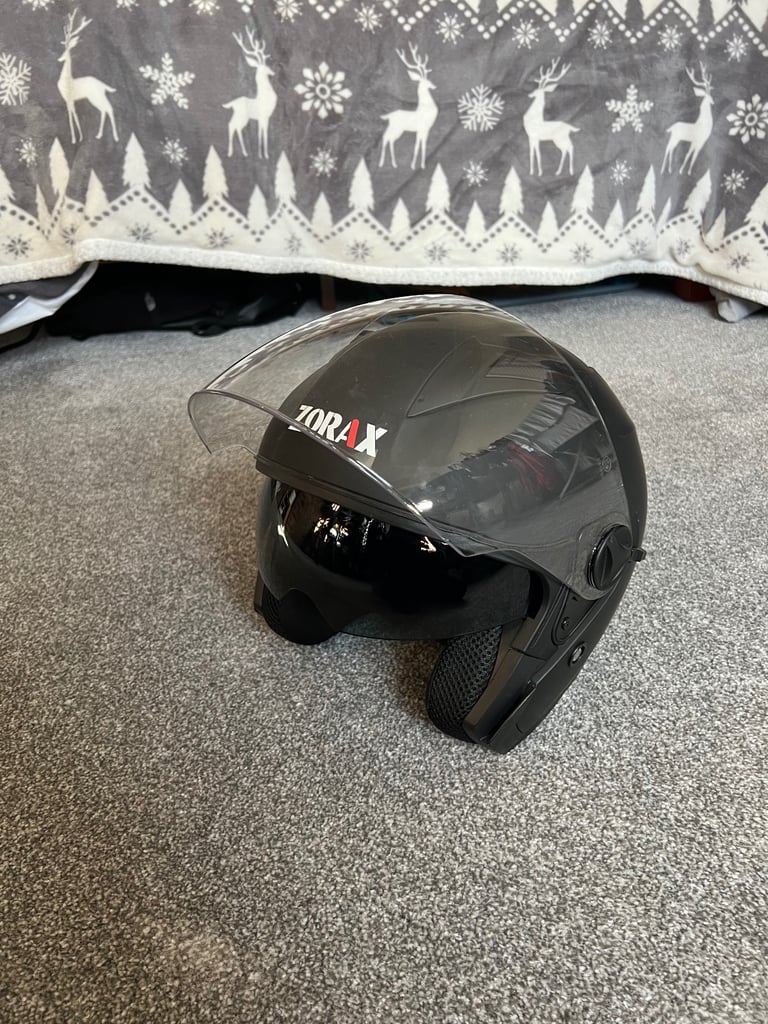 Zorax ZOR-602 Open-Face Motorbike Helmet – Matt Black, Size M (57–58 cm)