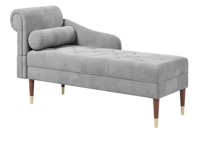 Velvet Chaise Lounge Bedroom Chair Sofa with Left Armrest and Lumbar Pillow