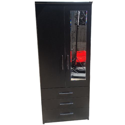 2 Door 3 Drawer Mirror Wardrobe - Black