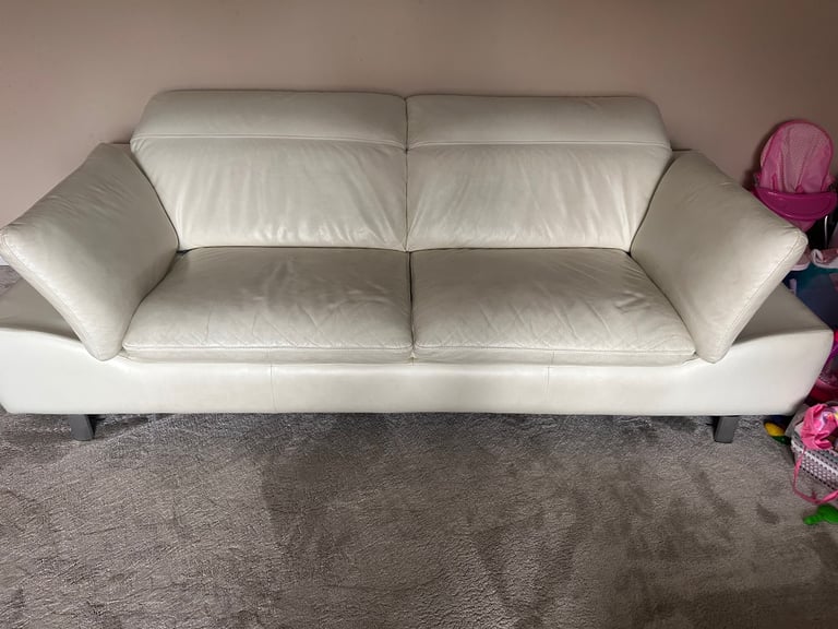 FREE X2 Harvey’s cream leather 3 seater sofas and footstool