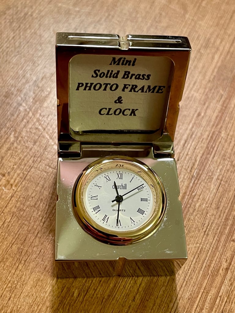 Mini solid brass photo frame and clock