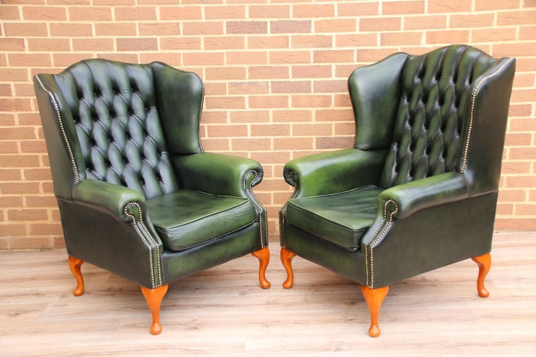 Saxon Chesterfield Armchairs + Footstool (UK Delivery)