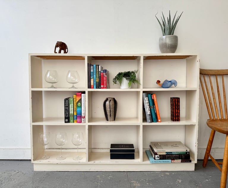 Vintage Open Bookcase Painted White