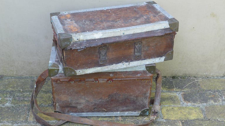 2 seriously distressed ANTIQUE VINTAGE MOVIE CAMERA CASES BOXES. Maker: James A Sinclair of London