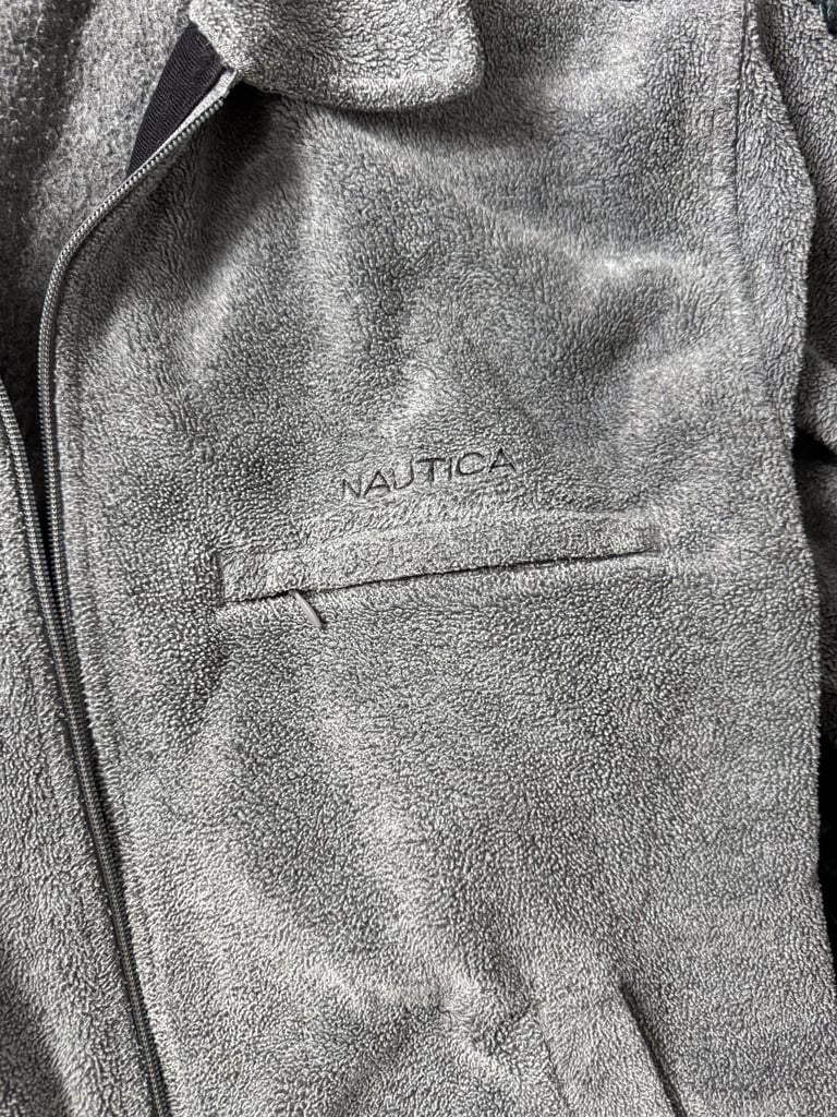 Mens Zip Up Fleece Gray And Black Nautica  Size Large