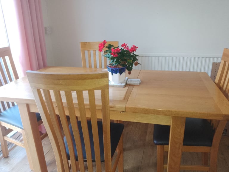 Oak table and chairs, oak sideboard