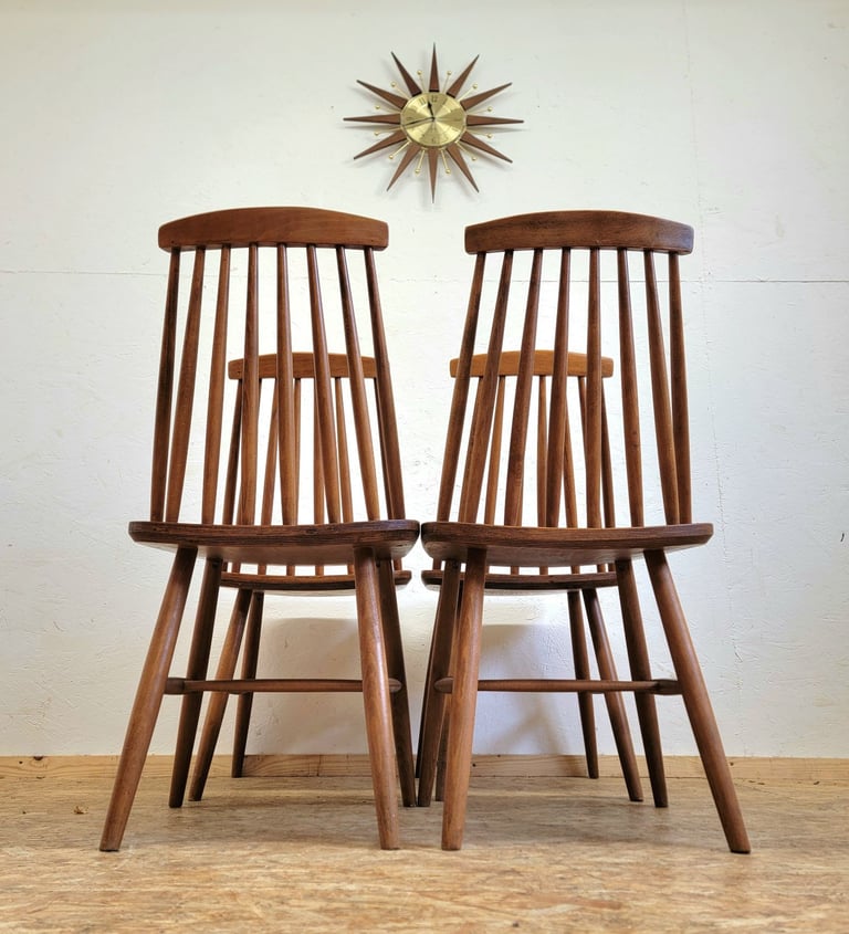 Set 4 x Retro 70s IKEA Tellus Teak Finish Dining Chairs - Mid Century G-Plan Era