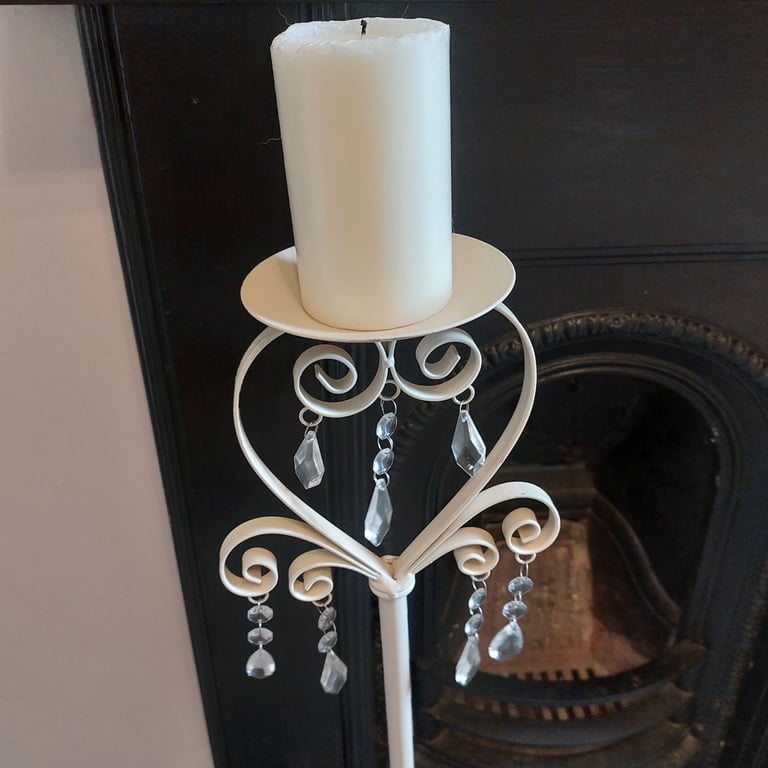 Tall Decorative Cream Metal Floor Standing Candle Holder 