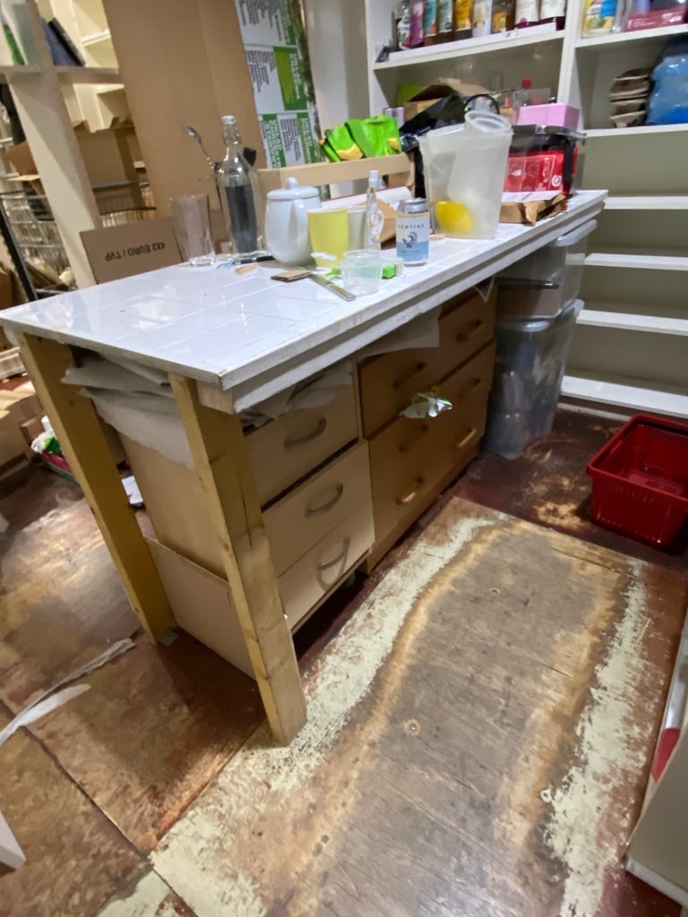 image for Handmade wooden and tile table worktop for workshop