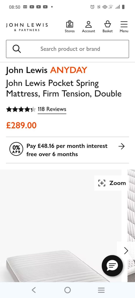 John Lewis ANYDAY Pocket Spring Mattress, Firm Tension, Double
