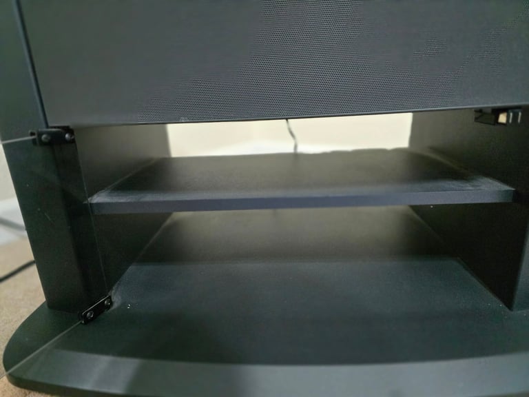 Black TV stand /cabinet. on casters mobile 