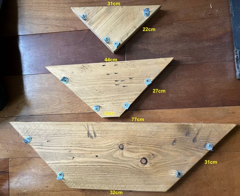 image for Set of 3 wooden corner shelves large medium small reclaimed scaffolding board