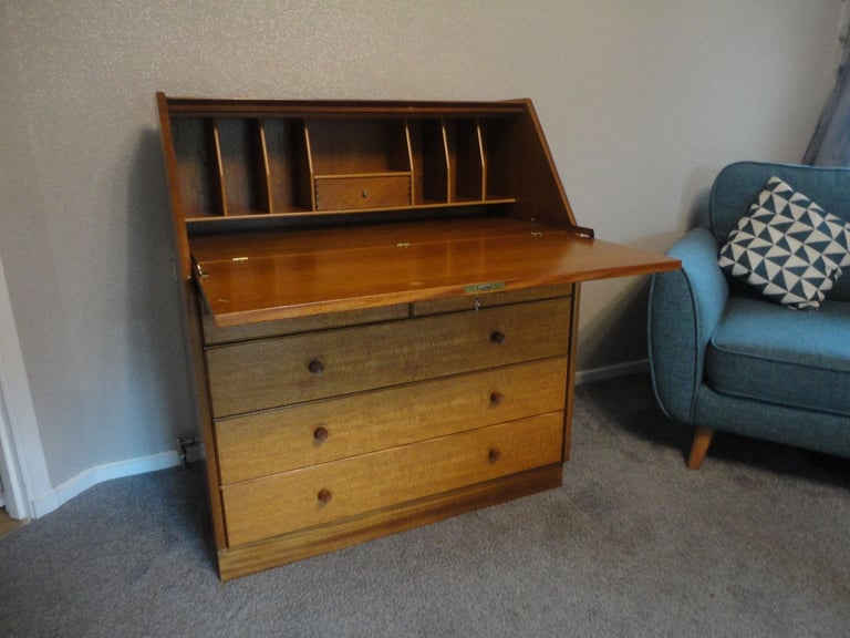 Mid century modern Nathan, retro writing buerau desk,with lock and key