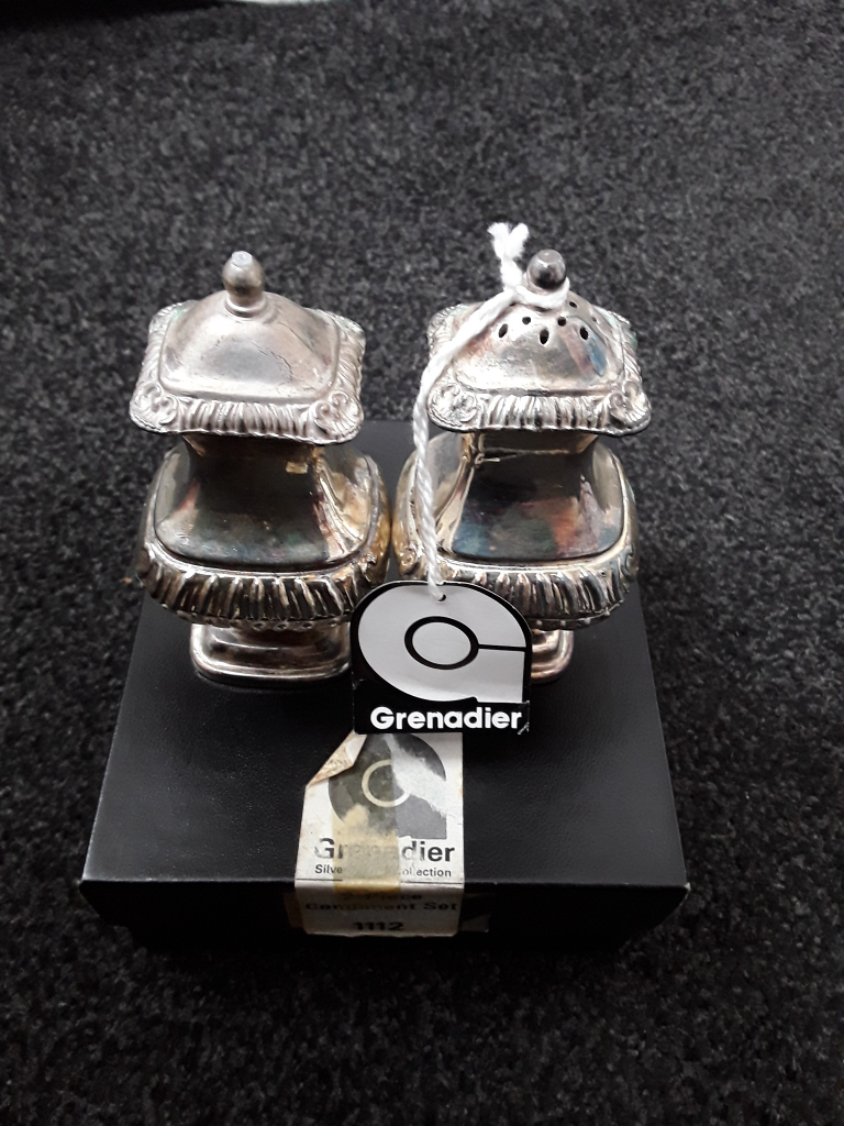 image for Grenadier Collection Silver Plated Condiment Set. Brand New.