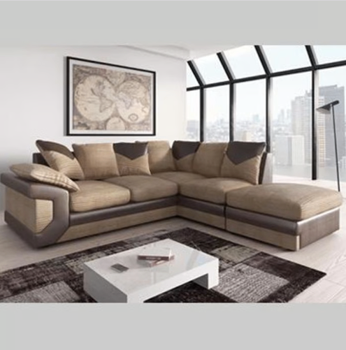 image for Brand New - Dino Brown with Beige Colour Corner Sofa - Right/Left Side
