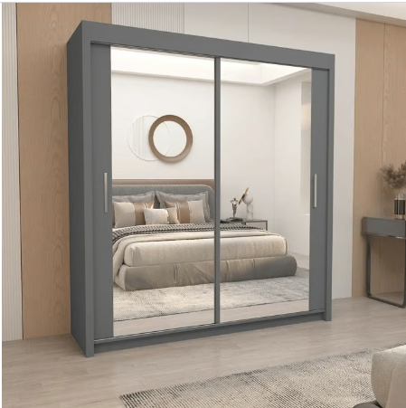 image for Brand New - Chicago Mirror Sliding Door Wardrobe - Grey - SAME/NEXT DAY DELIVERY