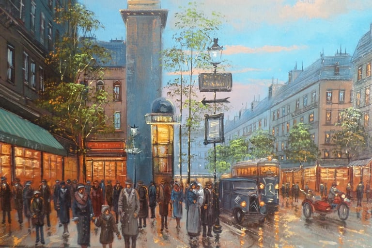 Large Original oil painting by Listed Artist Karoly Szert "Le Side Car"