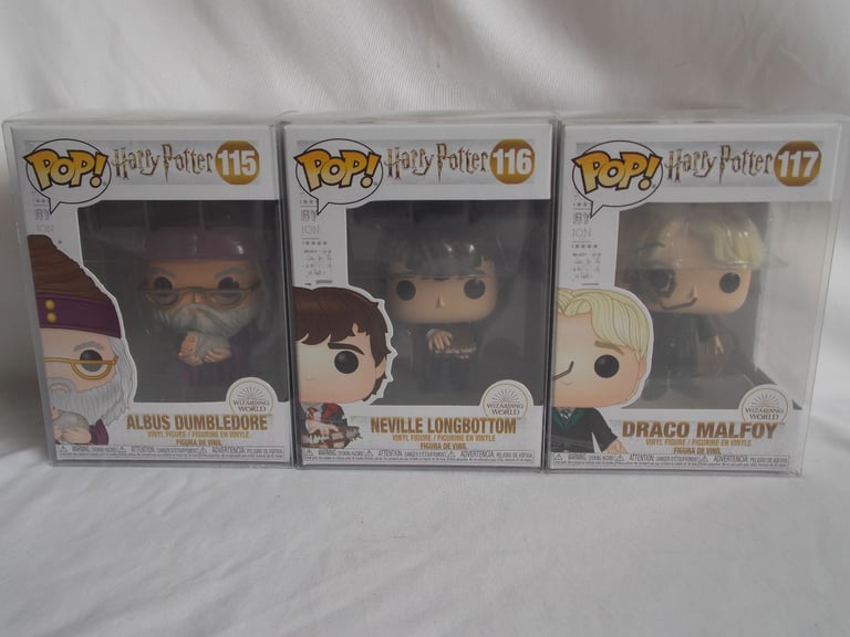 image for Funko Pop Vinyl #115 Dumbledore #116 Neville #117 Draco Malfoy + Protector NEW