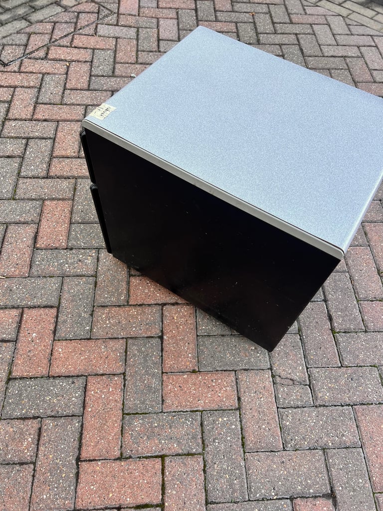 Filing cabinet / storage with 2 drawers black metal with grey worktop. 