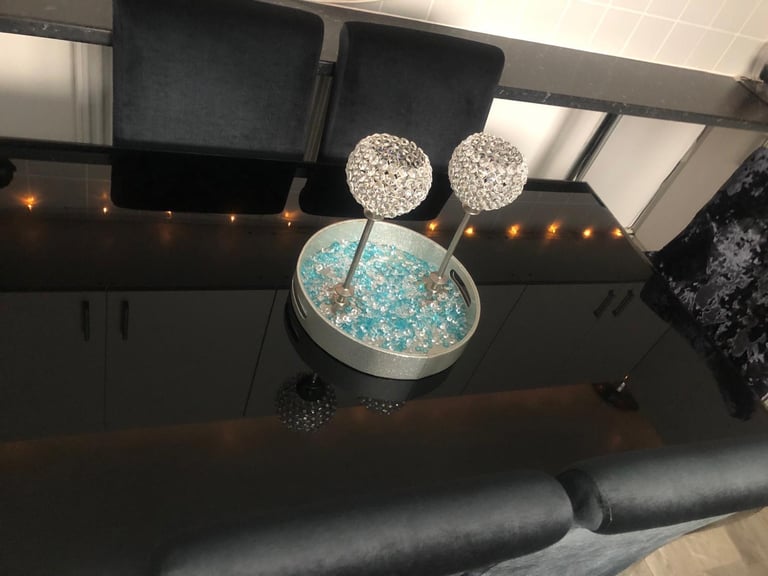 Black Glass Dining Table with 6 Chairs