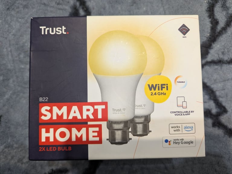 Trust Smart Bulb 2 Pack Dimmable LED Tunable White 9W 2.4GHz WiFi Alexa & Google Home Compatible