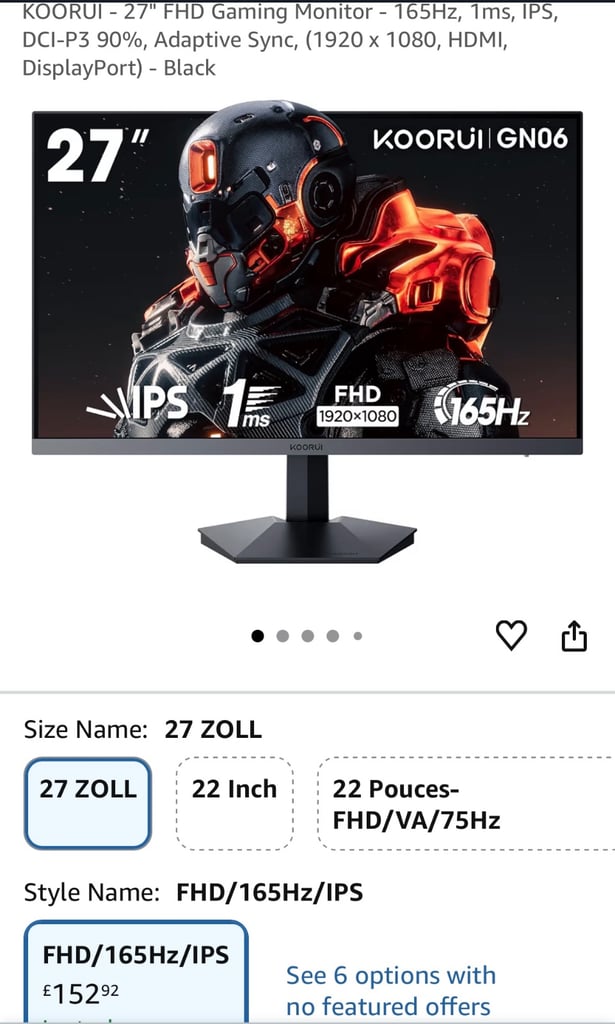 Koorui GN06 27 Inch Gaming Monitor - 165Hz, 1ms, IPS (FHD 1080p)