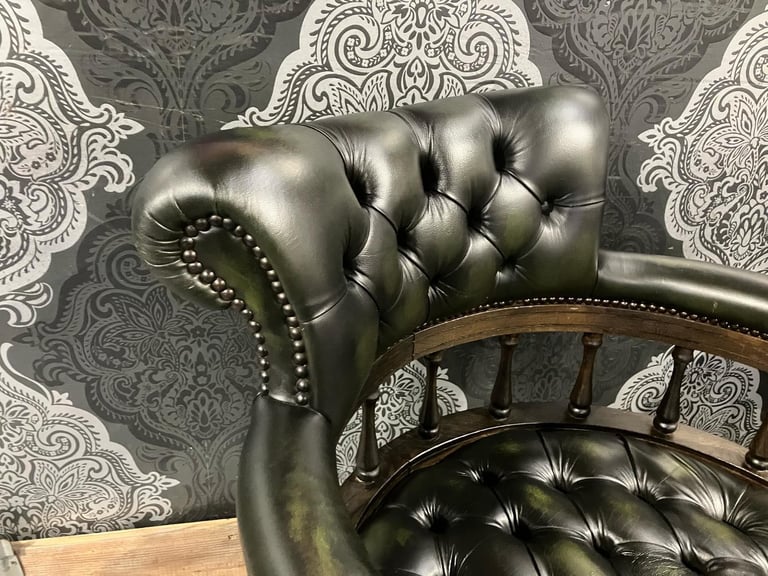 Refurbished Chesterfield Antique Green Leather Captains Desk Chair Swivel and Tilt - Delivery